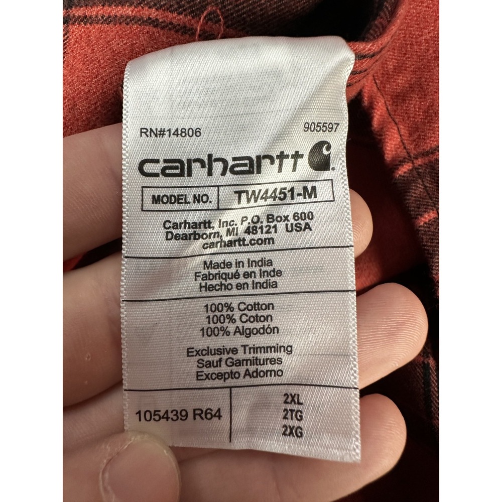 Carhartt Shirt Mens 2XL Red Plaid Loose Fit Heavyweight Flannel Workwear New - Picture 8 of 8